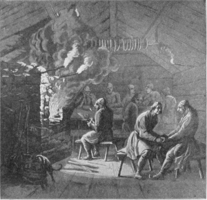 Savupirtti. Kuva: Skj�ldebrand 1799 teoksesta U.T. Sirelius, Suomen kansanomaista kulttuuria. Helsinki 1919.