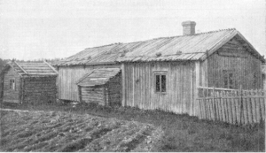 Torpan tuohikattoinen asuinrakennus. Kuva teoksesta Kustaa Vilkuna, Varsinais-Suomen kansanrakennukset. Varsinais-Suomen historia. Porvoo 1938.